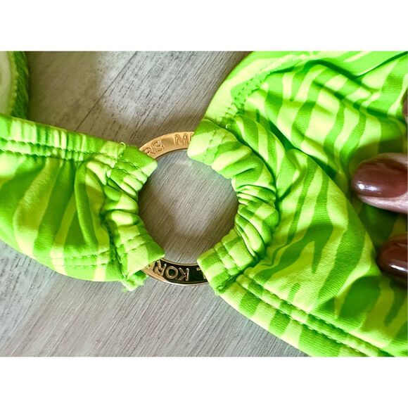NWT Michael Kors one shoulder O-ring top and bottom swimwear in green with anima - Picture 5 of 10